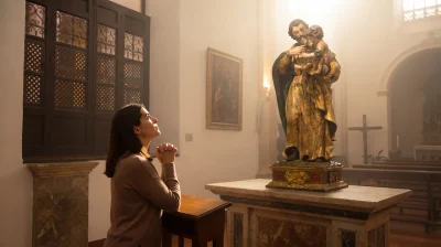 Mujer rezando a San José